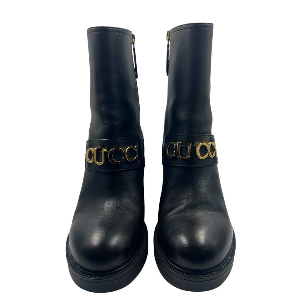 Gucci Logo Leather Platform Ankle Boots Black 40‎ - Picture 6 of 16